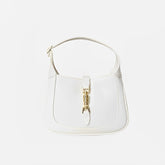 White Classic Curved Leather Handbag with Signature Buckle Closure