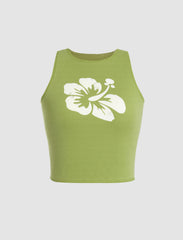 Solid Hibiscus Flower Tank Top