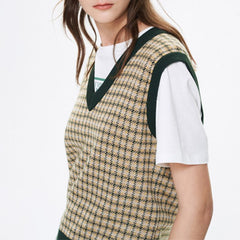 Color Block Oversized Dogtooth Sleeveless Knit Vest Jumper