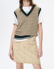 Color Block Oversized Dogtooth Sleeveless Knit Vest Jumper