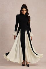 Aurora Color Block Ruffle Maxi Dress