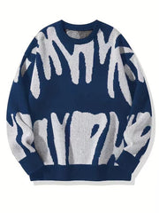 Irregular Pattern Contrast Knit Sweatshirt
