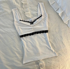 Lace Trim Bow Coquette Camisole Top