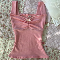 Lace Trim Bow Coquette Camisole Top