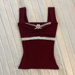 Lace Trim Bow Coquette Camisole Top