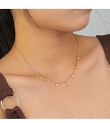 18k Gold Plated Shimmer Beaded Crystal Zirconia Diamond Pendant Necklace