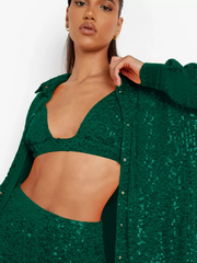 Green Sequin Three Piece Set