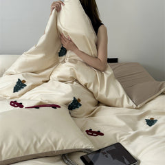 INS Style Pure Cotton 100 Long-Staple Cotton Four-Piece Set Small Forest Towel Embroidered Quilt Cover Pure Cotton 1.8 M Bedding Set