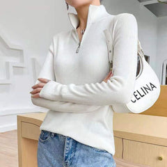 Basics Ribbed Half Zip up Cashmere Wool Blend Merino Sweater Jumper