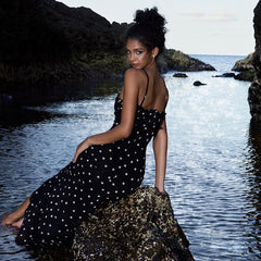 French Style Slim Backless Polka Dot Suspender Dress