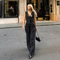 Pinstripe Wide Leg 2-piece Suit