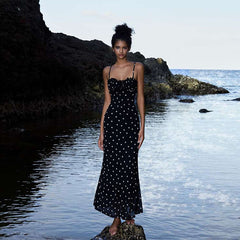 French Style Slim Backless Polka Dot Suspender Dress