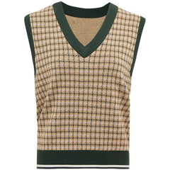 Color Block Oversized Dogtooth Sleeveless Knit Vest Jumper