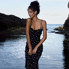 French Style Slim Backless Polka Dot Suspender Dress