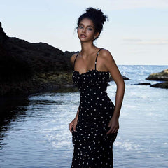 French Style Slim Backless Polka Dot Suspender Dress