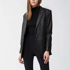 Cool Recycled One Button Vegan Leather Blazer Jacket Fall winter