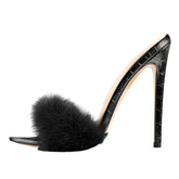Furry Thin High Heeled Peep Toe Sandals