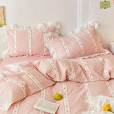 Pink Gingham Ruffle Duvet Cover Set