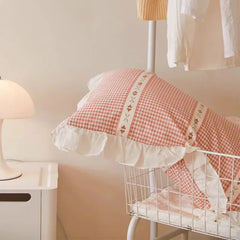 Pink Gingham Ruffle Duvet Cover Set