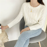 Chunky Braid Crew necks Twist Knit Pima Cotton Sweater Pullover