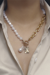 Gothic Baroque Pearl Angel Pendant Choker Necklace