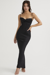 Black Silk Satin Corset Cocktail Dress