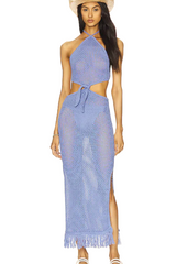 Blue Jean Crochet Fringe Maxi Dress