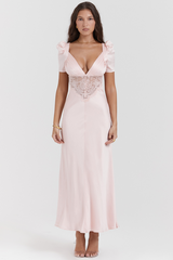 Rafaela Soft Peach Silk & Lace Dress