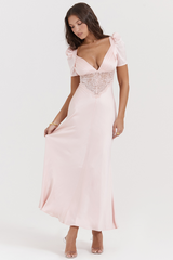 Rafaela Soft Peach Silk & Lace Dress