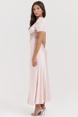 Rafaela Soft Peach Silk & Lace Dress