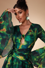 Bell Sleeve Printed Gown