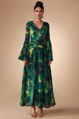 Bell Sleeve Printed Gown