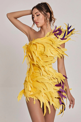 Paislee Asymmetric Feather Mini Dress