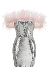 Eleni Off Shoulder Feather Sequin Dress