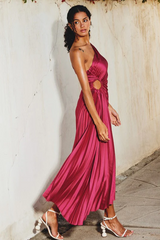 Catalina One Shoulder Pleated Satin Dress