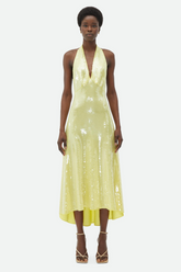 Yellow Viscose Sequined Midi Dress