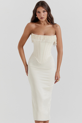 Nalita Vintage Cream Beaded Strapless Dress