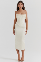 Nalita Vintage Cream Beaded Strapless Dress