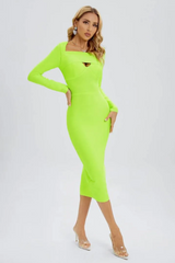 Samantha Fluorescent Green Long Sleeve Dress