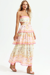 Floral Cami Tiered Ruffle Hem Dress