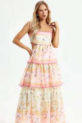 Floral Cami Tiered Ruffle Hem Dress