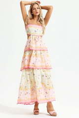 Floral Cami Tiered Ruffle Hem Dress
