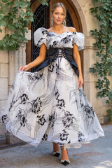 Puff Sleeve Organza Belted Maxi Dress