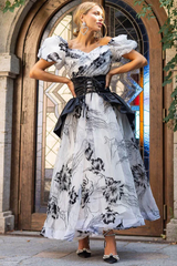 Puff Sleeve Organza Belted Maxi Dress