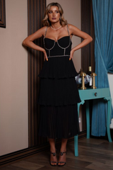 Rochie Black Tiered Jewel Chiffon Dress