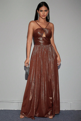 Bronze Spaghetti Strap Backless Dress