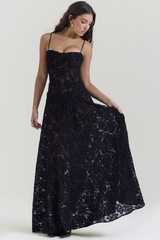 Serena Vintage Black Printed Maxi Dress