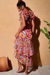 3D Floral Print Swimsuit & Skirt Set