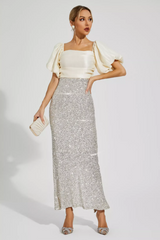 Linda Apricot Bow Sequins Maxi Dress