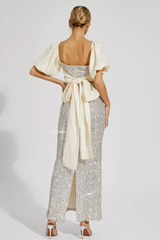 Linda Apricot Bow Sequins Maxi Dress